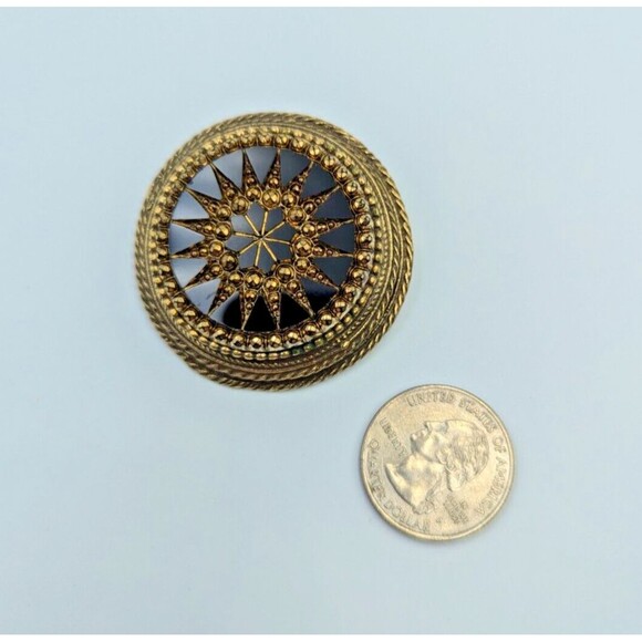 Original By Robert Black Glass Gold Tone Brooch Pendant Victorian Revival - Picture 10 of 10